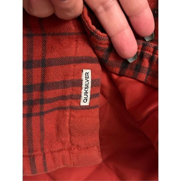Quicksilver men's Dufflink flannel quilted overshirt S red plaid - Picture 5 of 13